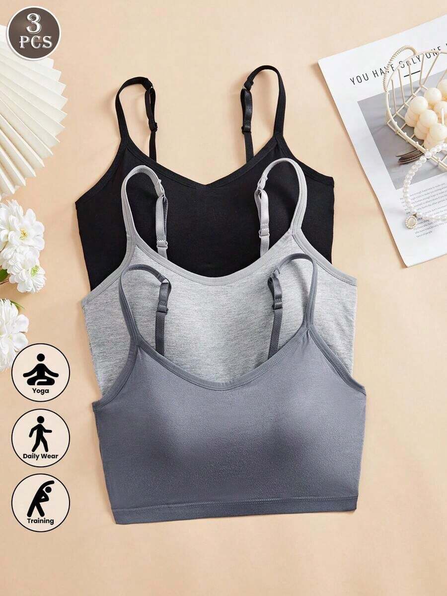 Wirefree Bra Comfort - ชุด 3 ชิ้น/เซ็ต เสื้อชั้นในแบบไม่มีสายสำหรับผู้หญิง สีพื้น สายปรับได้