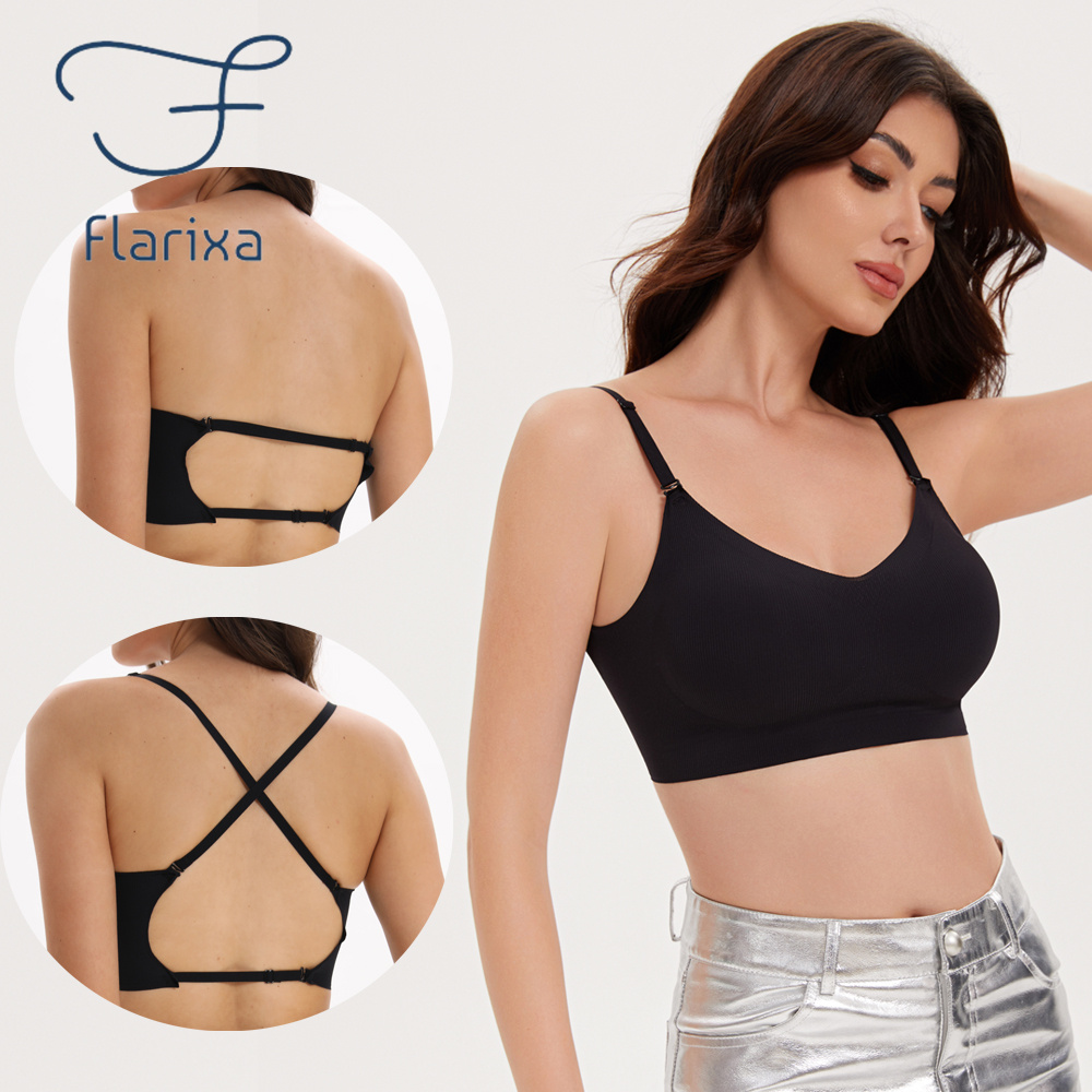 Convertible Bra Multiway - Flarixa บราไร้รอยต่อบราหลังต่ำแบบไร้สาย, บราแบบคล้องคอเว้าหลังมีสายรัดยกบราทรงรูปตัวยูเปิดประทุน